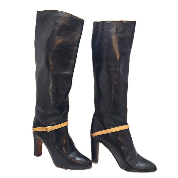 Ottorino Bossi Shoes - Vintage Ottorino Bossi sz 5 Knee High Riding Black Boots 35.5 Heels Pumps
